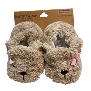 Faded Glory Teddy Bear Baby Slippers with Soft Texture